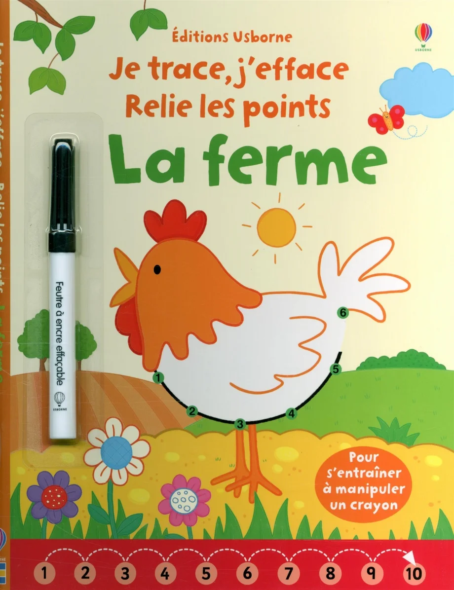 La ferme : je trace, j'efface, relie les points : pour s'entraîner à manipuler un crayon